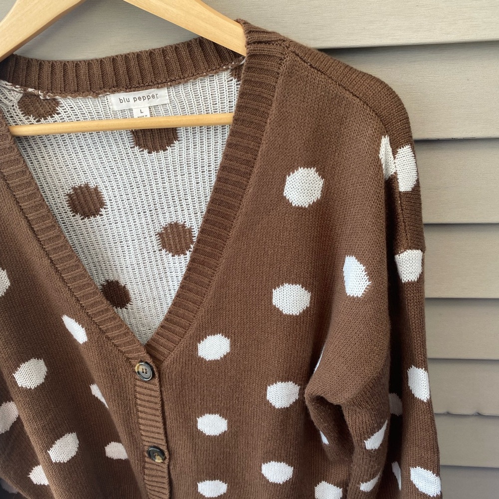 🌈 Blu Pepper Button Up Polka Dot Cardigan Sweater - Women’s Size L - Picture 7 of 8